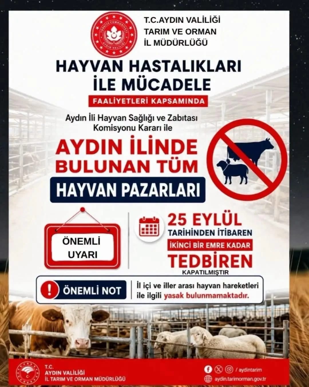 Aydın’da tüm hayvan pazarları tedbiren kapatıldı