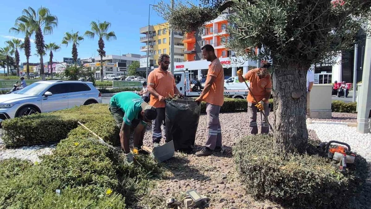 Kuşadası’nda yeşil alanlar bakıma alındı